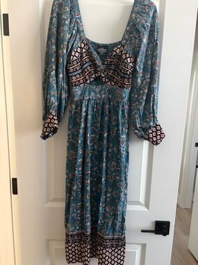 Angie Teal Floral Maxi Dress with Pink & Black Accents